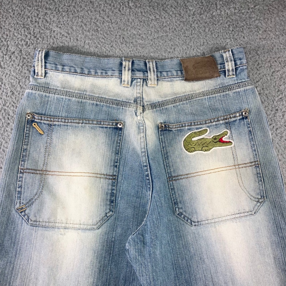 Y2k Vtg Lacoste Jeans Mens 34x32 Baggy Skater Streetwear Croc Logo 32x30 Actual